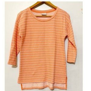 Columbia 3/4 Sleeve Textured Orange High Low Top Small
